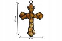 Krzyż witrażowy z bursztynu żółtego, ręcznie wykonany, na ścianę lub okno