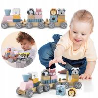 Деревянная железная дорога с вагонами и животными для перевозки Монтессори Вига