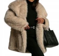 Futro długie do połowy uda beż