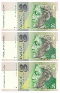 Słowacja, 20 koron 1997-2004, Zestaw banknotów, 3 sztuki, st. 1, 1/1-