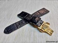 Pasek do męskiego zegarka czarny 21 do 18 mm szyty ręcznie naturalna skóra