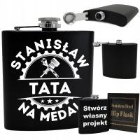 Piersiówka Stalowa Metalowa Czarna Idealna na Prezent dla Taty + Grawer