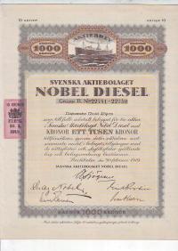 Svenska ab NOBEL DIESEL, akcja imienna na 1000 koron z 1919 r., Sztokholm