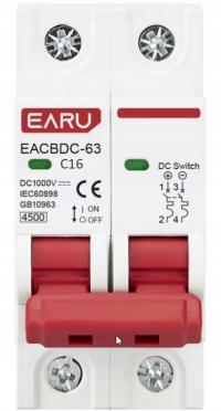 EARU WYŁĄCZNIK BEZPIECZNIK NADPRĄDOWY FOTOWOLTAICZNY 2P DIN 16A DC 1000V PV
