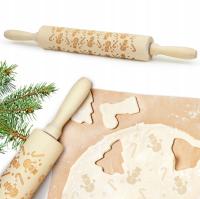 ŚWIĄTECZNY WAŁEK DO CIASTA ZE WZOREM DREWNIANY KUCHENNY DEKORACYJNY Prezent