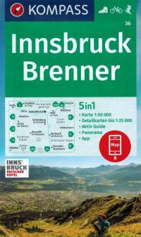 INNSBRUCK BRENNER: ALPY SZTUBAJSKIE I ZILLERTAL MAPA TURYSTYCZNA 36 KOMPASS