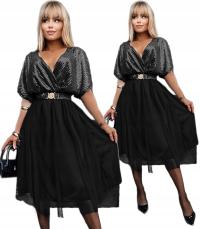 Elegancka wieczorowa błyszcząca cekinowa SUKIENKA damska pasek ANDREA