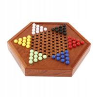 h-Chinese Checkers Set, Wooden 60pcs Multicolor Marbles, Acrylic Marble