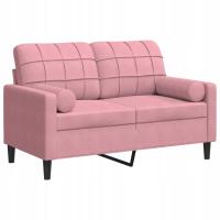2-osobowa sofa z poduszkami, różowa, 120 cm, aksamit