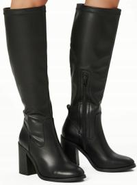 9162 CZARNE SKÓRZANE KOZAKI NA ZAMEK DAMSKIE NA SŁUPKU