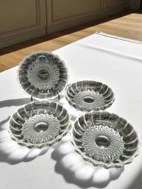 KRYSZTAŁOWE PATERY PODSTAWKI 4 SZTUKI ZDOBIONE SZKŁO PRL