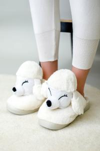 Kapcie laczki kapcie domowe Pudel białe (36)