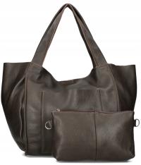 Torebka Skórzana Worek Skóra 2w1 Kosmetyczka CZEKOLADOWA