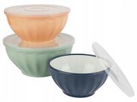 Zestaw 3 miski misy Misek Kolorowych Z Pokrywką Komplet 4,3l 1.3l 2.2l