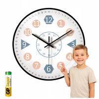 Zegar Ścienny do Nauki Godzin Czasu Dla Dzieci Cichy 20cm + Bateria Gratis