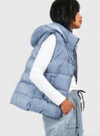 SZARA PIKOWANA KAMIZELKA BEZRĘKAWNIK Z KAPTUREM KIESZENIE ZAMEK BOOHOO XL