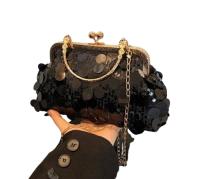 Cudna cekinowa czarna torebka kopertówka listonoszka bankiet sylwester