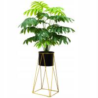 KWIETNIK METALOWY ZŁOTY Z CZARNĄ DONICZKĄ STOJAK NA KWIATY LOFT BOHO 50 CM