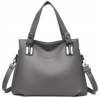 Женская сумка серая кожаная элегантная большая вместительная сумка для работы кожа