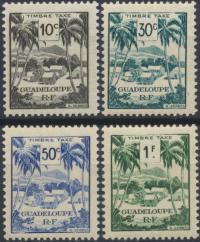 Gwadelupa - Kolonie Timbre Taxe Krajobraz Drzewa Palmy Budynki Domy
