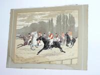 STARY ŻAKARD KOLOROWY WYŚCIG KONIE