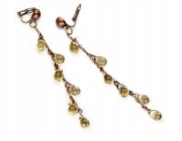 Klipsy Na Uszy Długie Brązowe Beżowe Małe Łezki Krople Modne Czeskie Szkło