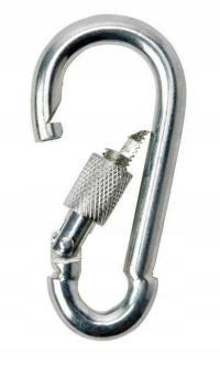 KARABIŃCZYK STALOWY 9mm z ZABEZPIECZENIEM OCYNK DO LIN KARABIN KLAMRA