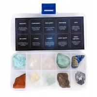 Kamienie MINERAŁY naturalne kolekcja ZESTAW 10 KAMIENI dla dzieci +gablotka