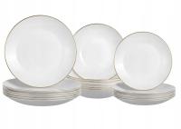 SERWIS KPL. OBIADOWY TALERZE 18EL DLA 6 OS BIAŁE SZKŁO ZŁOTY PASEK