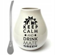 Matero Ceramiczne Białe Keep calm and drink Yerba Mate + BOMBILLA LIZA
