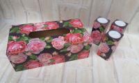 Chustecznik + 3 świeczniki róże prezent