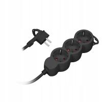 Przedłużacz 3 gniazda 1,5m płaska wtyczka czarny