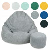 Duży Fotel Worek Pufa SAKO Pluszowy Dodatkowa Pufą Miękkie Siedzisko Salon