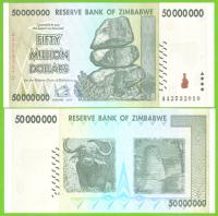 ZIMBABWE 50000000 DOLLARS 2008 P-79 UNC PREFIKS AA