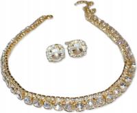 Позолоченный комплект ювелирных изделий ожерелье колье с белыми кристаллами белые серьги