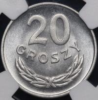 PRL, 20 groszy 1957, wąska data, rzadka, NGC MS65