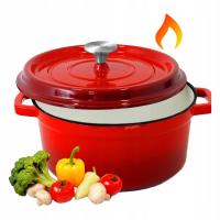 GARNEK ŻELIWNY INDUKCJA Z POKRYWKĄ CZERWONY KOCIOŁEK BRYTFANNA NUTRICHEF 5L