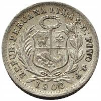 44628. Peru - 1/2 dinero - 1906r. - Ag