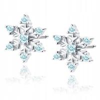 Srebrne Kolczyki Święta 925 Niebieskie Śnieżynki Płatki PREZENT POD CHOINKĘ