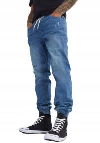 Męskie spodnie jeans niebieskie joggery ze ściągaczami AJ233