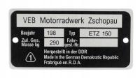 Tabliczka znamionowa MZ ETZ 150 198... Niemiecka