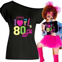 KOSZULKA lata 80 ITALO DISCO RETRO NEON BLUZKA T-SHIRT CZARNA PRZEBRANIA