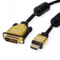 Kabel do monitora DVI 24+1 HDMI M/M złoty 10m