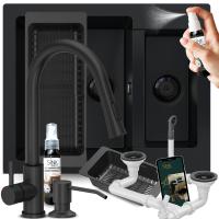 ZLEWOZMYWAK CZARNY GRANITOWY PÓŁTORAKOMOROWY CZARNY SYFON BATERIA DOZOWNIK