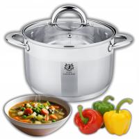 GARNEK STALOWY 5L NA INDUKCJE GAZ ze STALI NIERDZEWNEJ SZKLANA POKRYWA 24cm