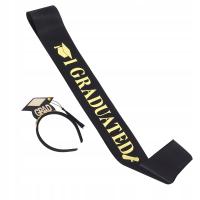 1Zestaw Unikalna czarna szarfa z okazji ukończenia szkoły z pasującym zestawem opaski na głowę