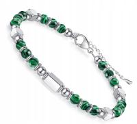 BRANSOLETKA DAMSKA KAMIEŃ KORALIKI MALACHIT 4mm STAL SZLACHETNA 316L