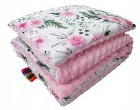 Ocieplany kocyk Minky + podusia do wózka 75x50