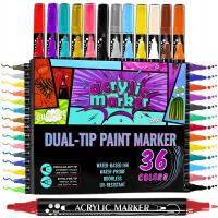 MARKERY AKRYLOWE DWUSTRONNE 36 SZT PISAKI DO SZKŁA KAMIENI TKANIN FLAMASTRY