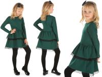 ŚWIĄTECZNA sukienka z falbankami, KORONKA, produkt PL BUTELKOWA ZIELEŃ
